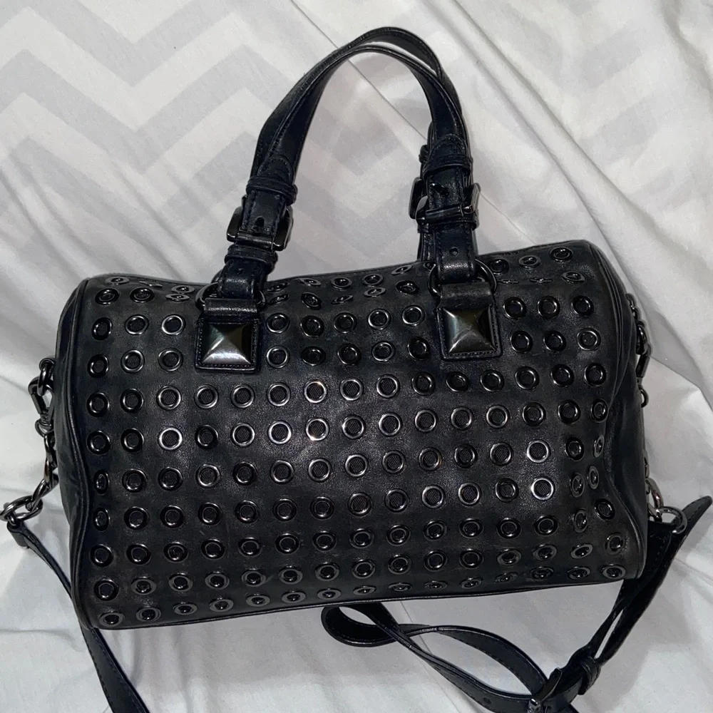 RARE Michael Kors black leather grommet Grayson_5